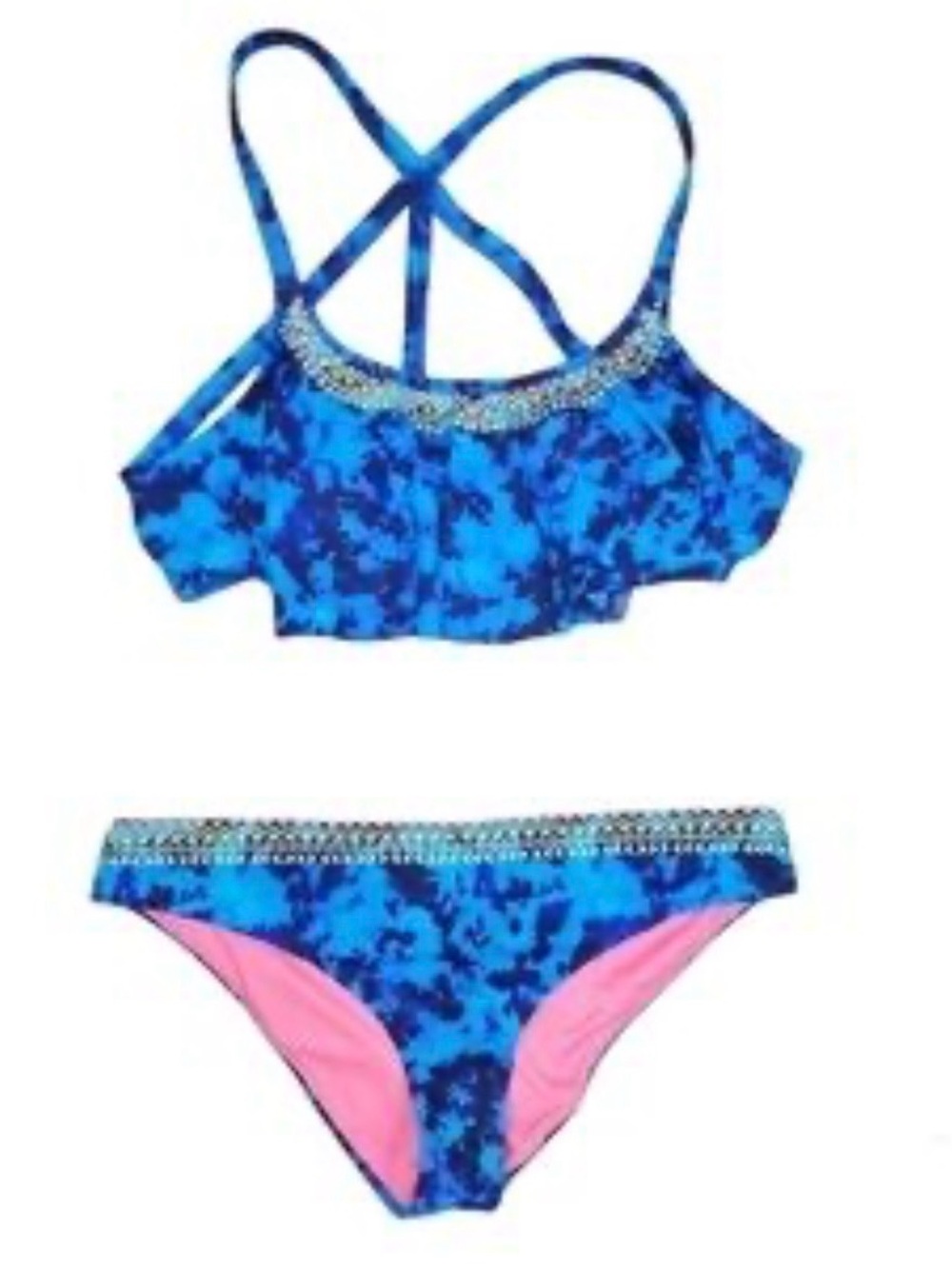 PINK Victoria's Secret Hot Pink Bikini Bottoms with Blue Trim